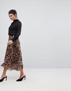 Y.a.s Long Leopard Print Skirt - Black