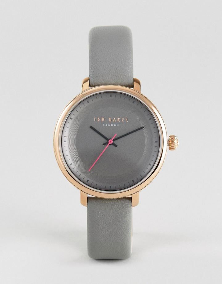 Ted Baker Isla Leather Watch In Gray - Gray