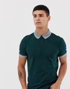 New Look Polo With Jacquard Collar In Teal - Blue