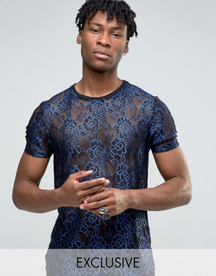 Reclaimed Vintage Lace T-shirt - Blue