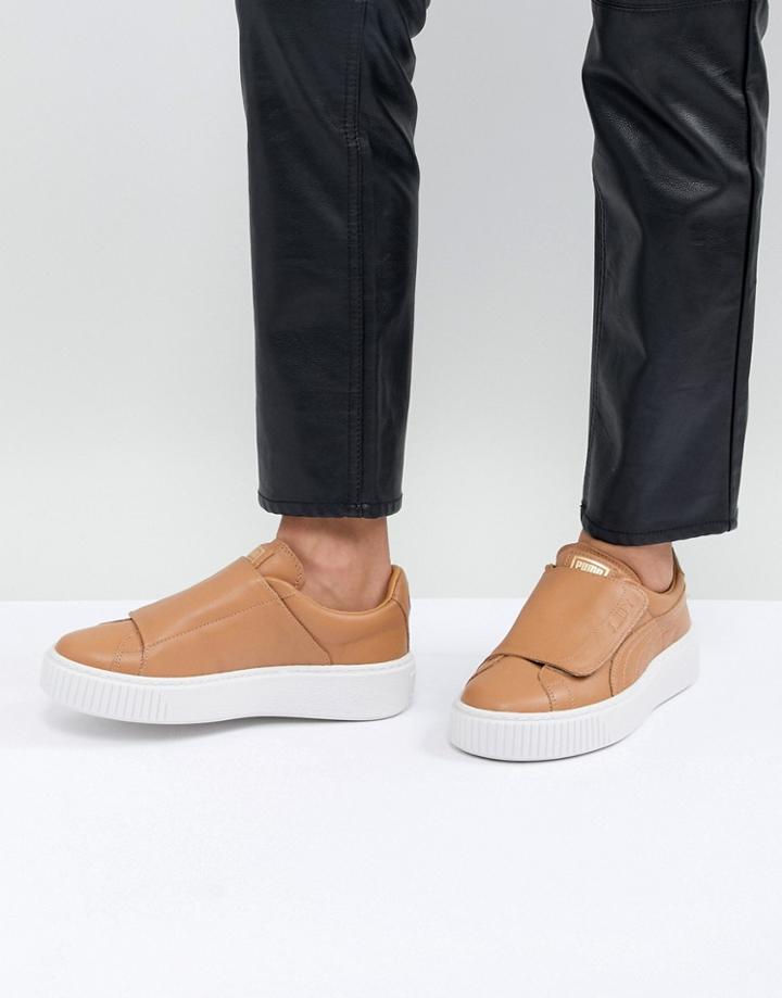 Puma Basket Platform Strap Sneaker In Tan - Tan