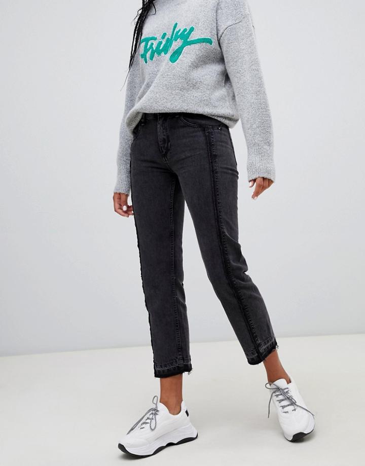 Mango Straight Jean With Freyed Detailing - Gray