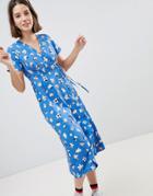 People Tree Wrap Midi Dress In Floral - Blue