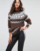 Replay Fairisle Fluffy Knit Sweater - Brown