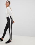 Asos Design Leather Look Leggings With Side Stripe - Black