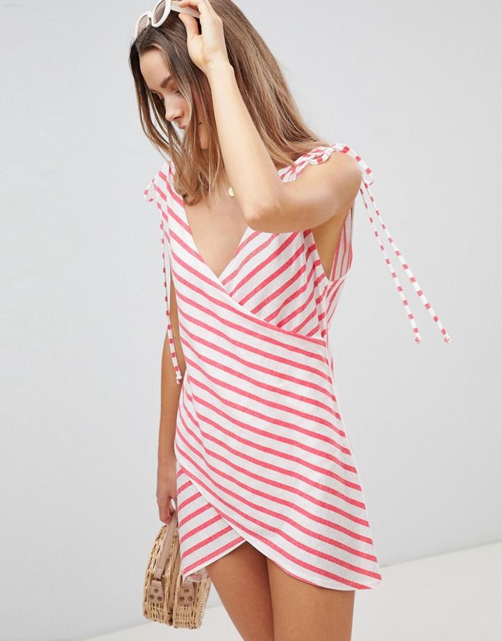 Asos Design Stripe Wrap Jersey Beach Cover Up-multi