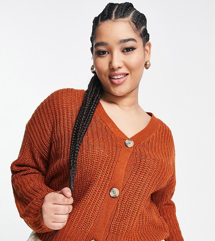 Brave Soul Plus Daisy Boxy Cardigan-copper
