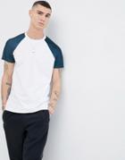 Asos Design T-shirt With Contrast Shadow Stripe Raglan Sleeves In White - White