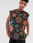 Asos Design Oversized Sleeveless T-shirt In Mesh With All Over Print - Black