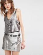 Mango All Over Sequin Crop Top - Silver