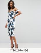 Parisian Tall Off Shoulder Floral Pencil Dress - White