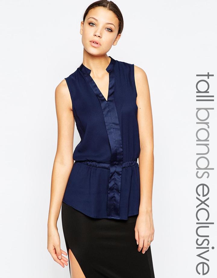 Y.a.s Tall Sleeveless Woven Top With Peplum Hem - Navy