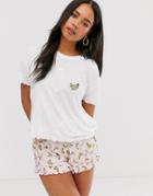 New Look Banana Pyjama Short Set In Pink - Pink