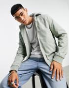 Asos Design Bomber Jacket With Jersey Hood In Green