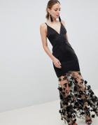 Asos Design Premium 3d Flower Hem Maxi Dress - Black