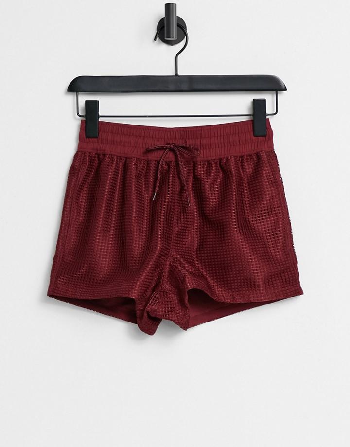 Asos Design Swim Short In Burgundy Wide Mesh Super Short Length-red