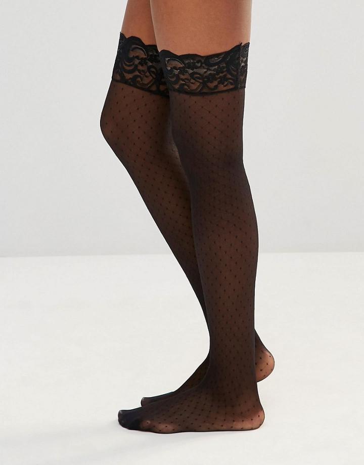 Leg Avenue Diamand Sheer Stay Up Stockings - Black