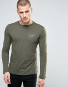 Emporio Armani Ea7 Long Sleeve Top With Chest Logo In Khaki - Green