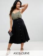 Asos Curve Midi Skirt With Asymmetric Poppers - Black