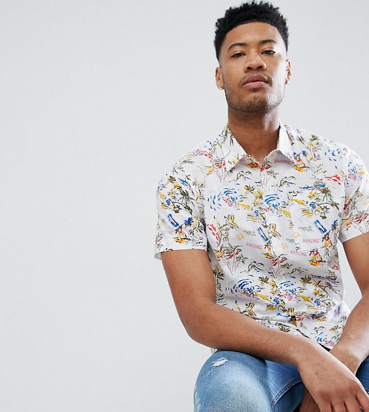 Bellfield Tall Short Sleeve Shirt With Hawaiian Print - White