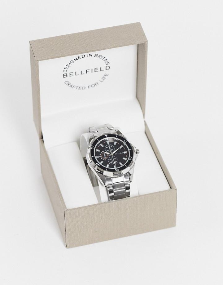 Bellfield Mens Silver Bracelet Watch With Black Dial