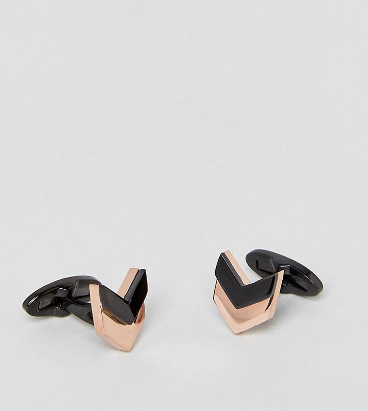 Fred Bennett Chevron Cufflink In Rose Gold & Black - Gold