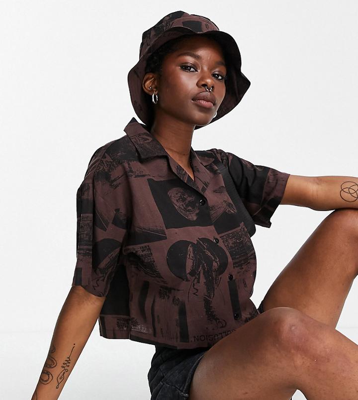Collusion Cropped Shirt In Brown Print - Part Of A Set