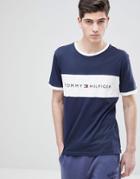 Tommy Hilfiger Chest Logo Panel T-shirt Cut & Sew In Navy/white - Navy