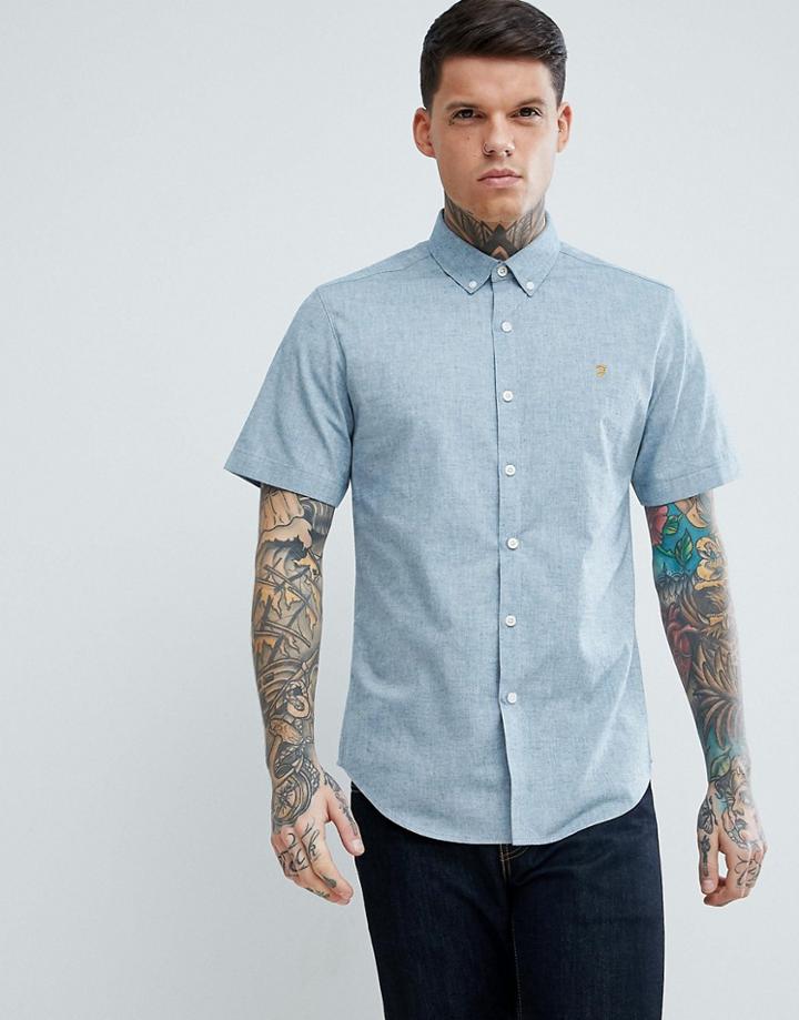 Farah Steen Slim Fit Short Sleeve Textured Shirt In Gray - Gray