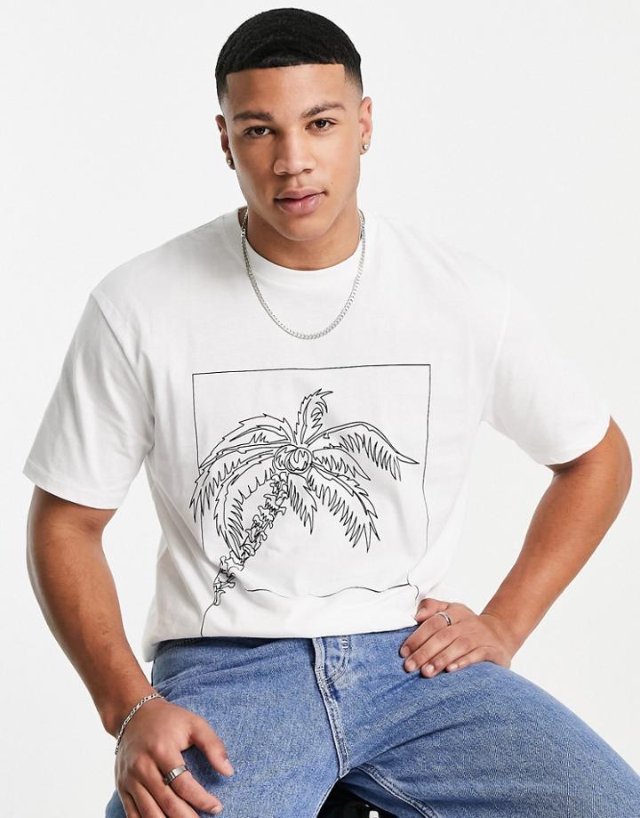 Topman Oversized T-shirt With Palm Sketch Print In White