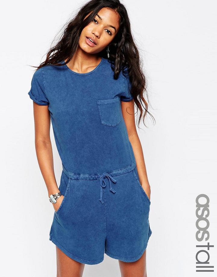 Asos Tall Denim Look Casual Romper - Denim Blue