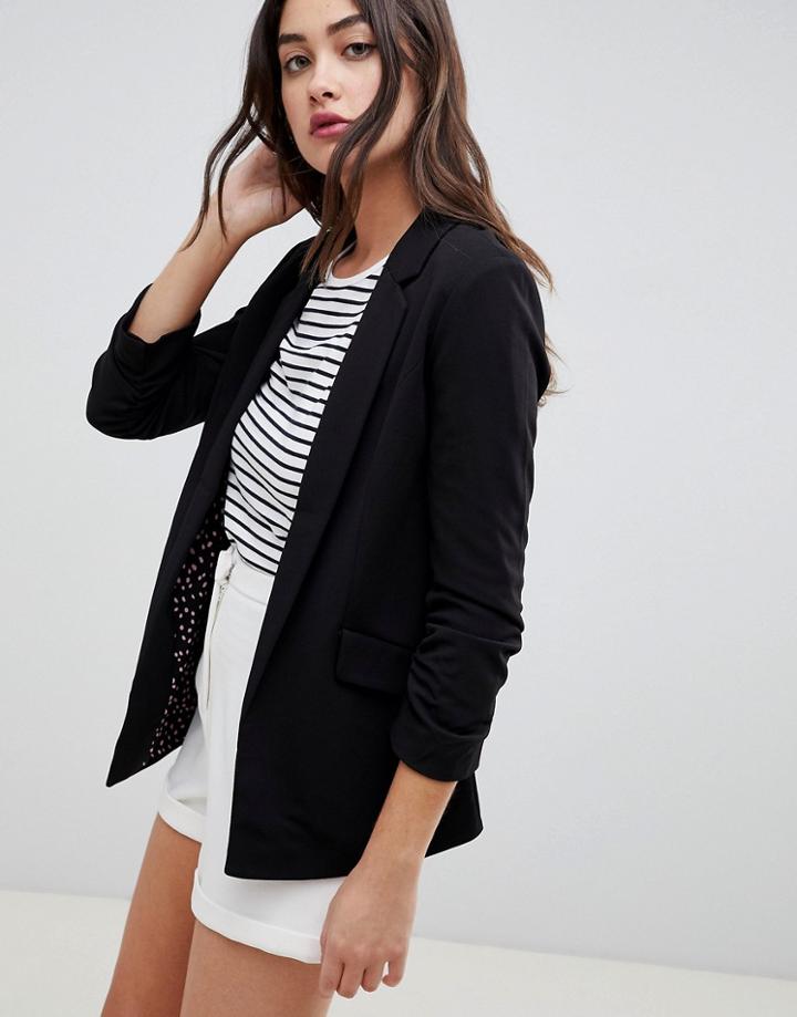 Only Diana Rouched Sleeve Blazer - Black