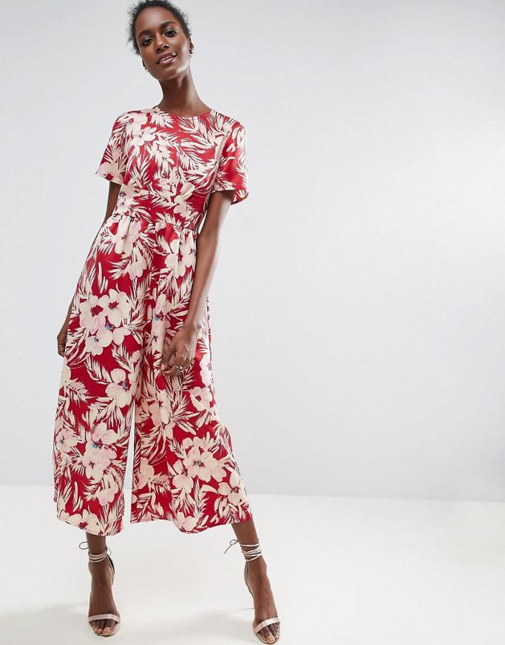 Asos Tea Jumpsuit In Floral Print - Multi