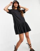 Asos Design Soft Denim Smock T-shirt Dress In Washed Black