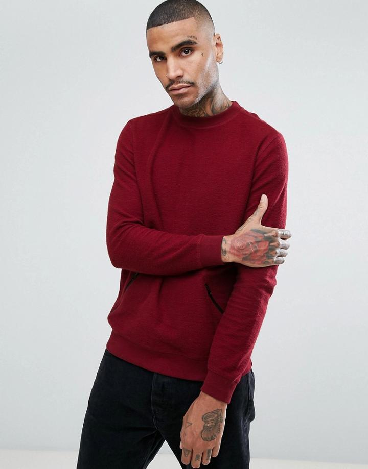 Stradivarius Sweatshirt With Zip Pockets In Burgundy - Red