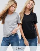 Asos Boyfriend T-shirt With Wide Sleeve 2 Pack - Multi