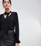 John Zack Tall Plunge Front Blouse With Neck Tie - Black