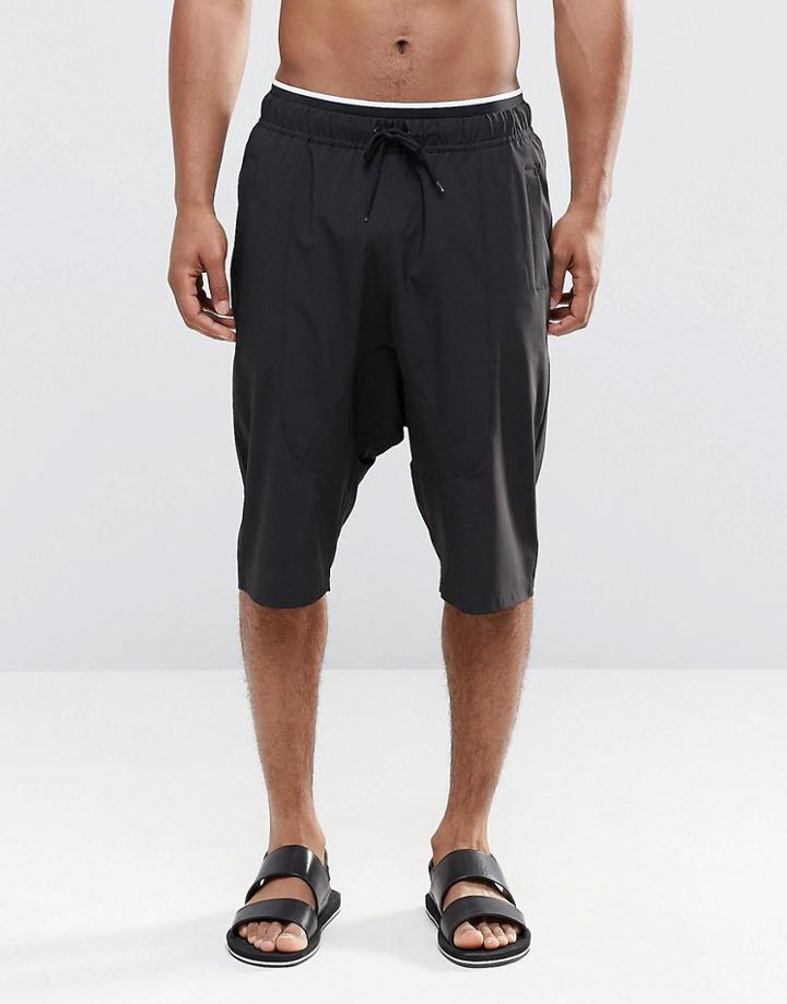 Asos Drop Crotch Swim Shorts In Black With Double Waistband - Black