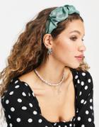 Topshop Ruched Wide Headband In Green