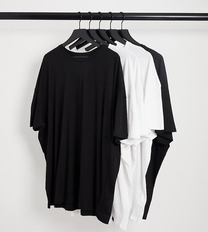 Soul Star Plus 5 Pack T-shirts In White & Black-multi