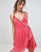 Abercrombie & Fitch Floral Wrap Dress With Frill Detail - Red