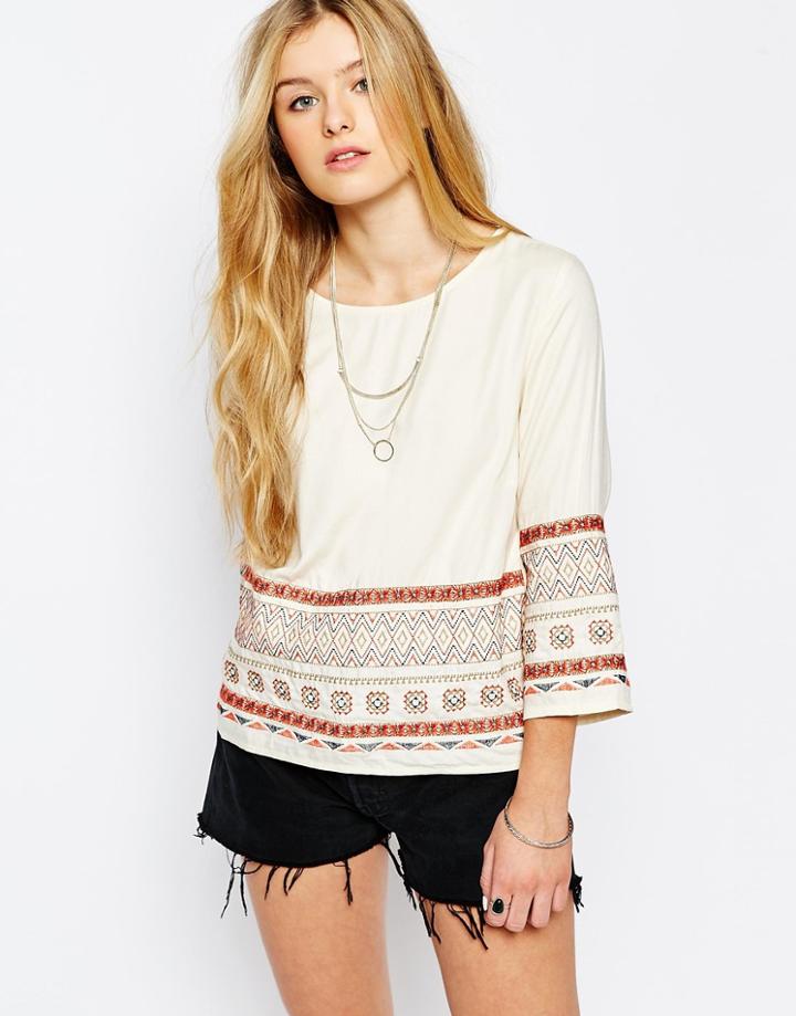 Only Border Print Top - Cloud Dancer
