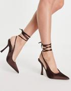 Asos Design Perry Tie Leg Flared High Heeled Shoes In Brown