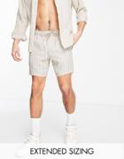 Asos Design Slim Shorts In Beige Stripe-neutral