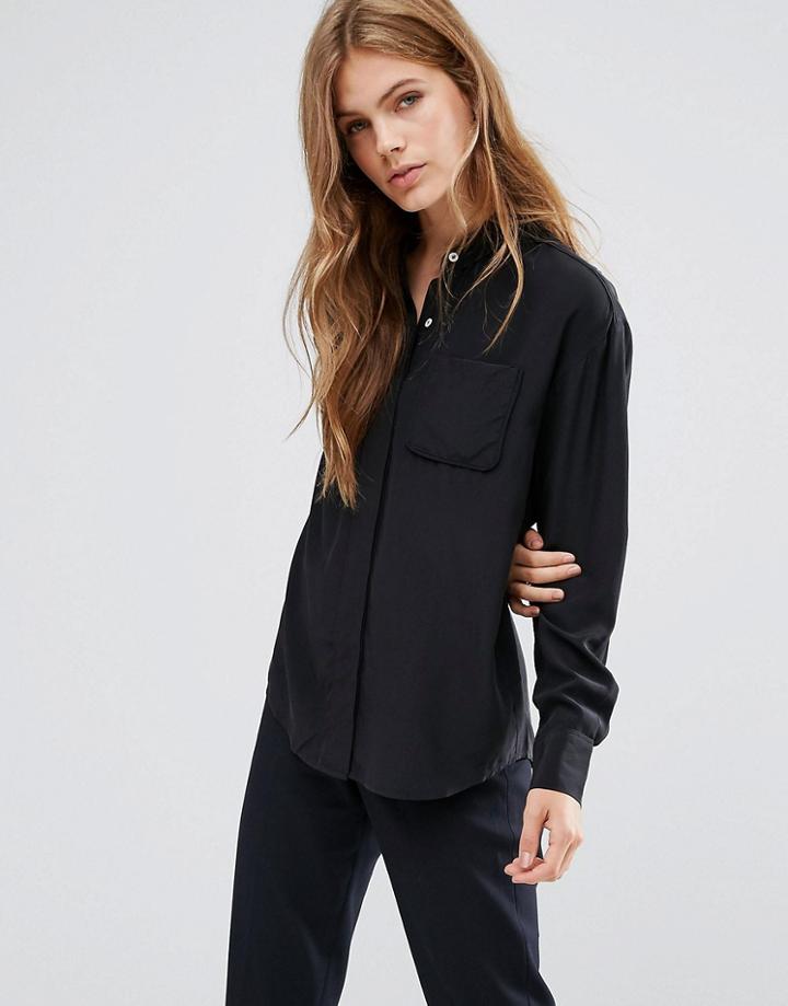 Ymc Collarless Silk Shirt - Black