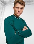 Asos Design Muscle Fit Long Sleeve Pique T-shirt With Tipping Detail In Teal-green
