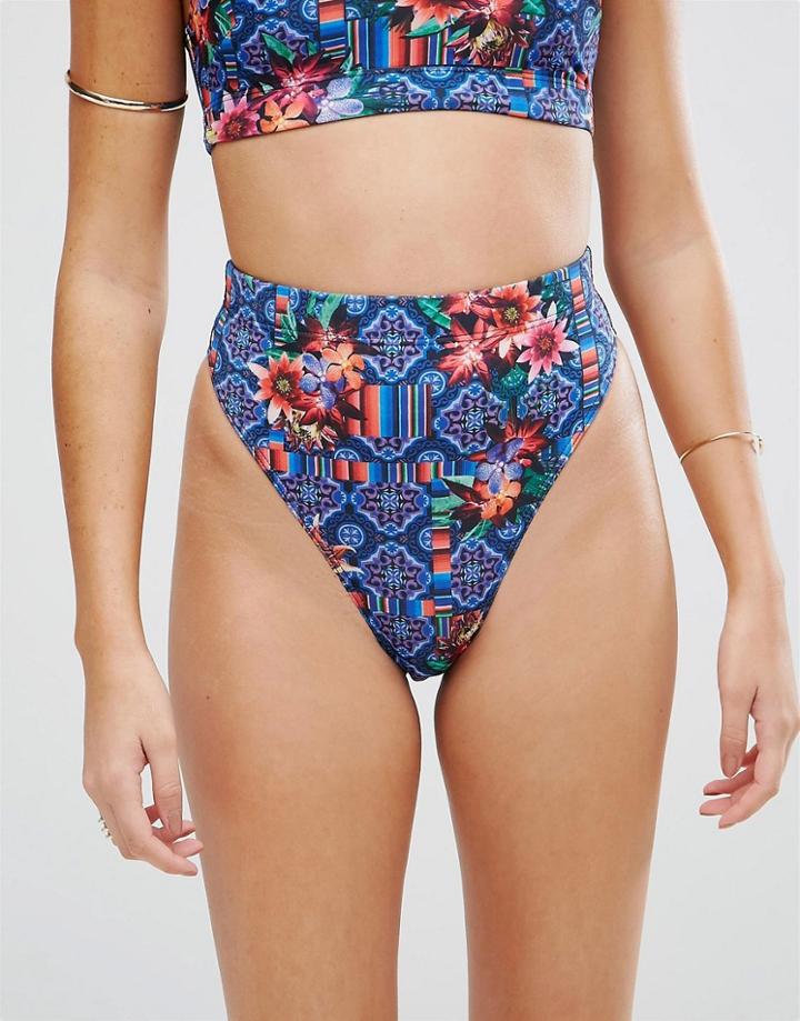 Asos Mixed Floral Tile Print High Leg High Waist Bikini Bottom - Multi