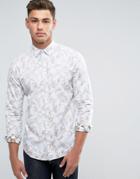 Esprit Cotton Shirt With All Over Leaf Print - White