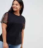 Asos Design Curve Floral Embroidered Mesh Short Sleeve T-shirt - Black