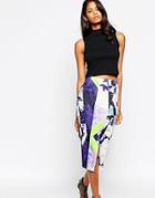 Asos Tall Graphic Floral Scuba Pencil Skirt With Wrap - Multi
